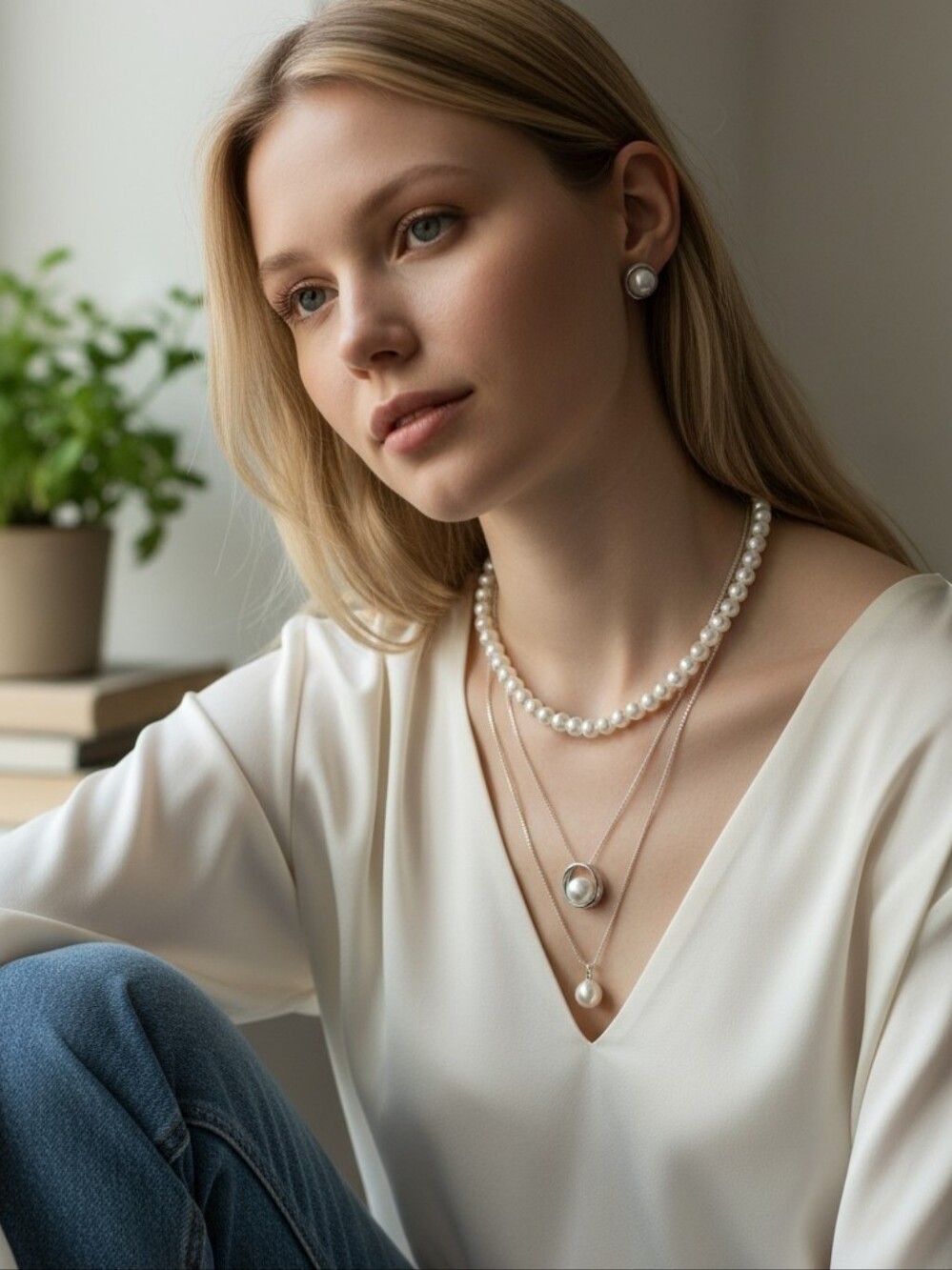 4PC CURATED SET: 3 INDIVIDUAL FAUX PEARL NECKLACES WITH MATCHING EARRINGS. Retro